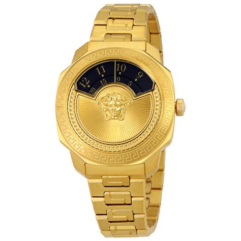 Versace Dylos Black Dial Ladies Gold Tone Watch VQU05 0015